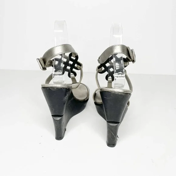 Diane Von Furstenberg DVF odette pewter metallic vacchetta wedge US 8.5 womens - Picture 5 of 8